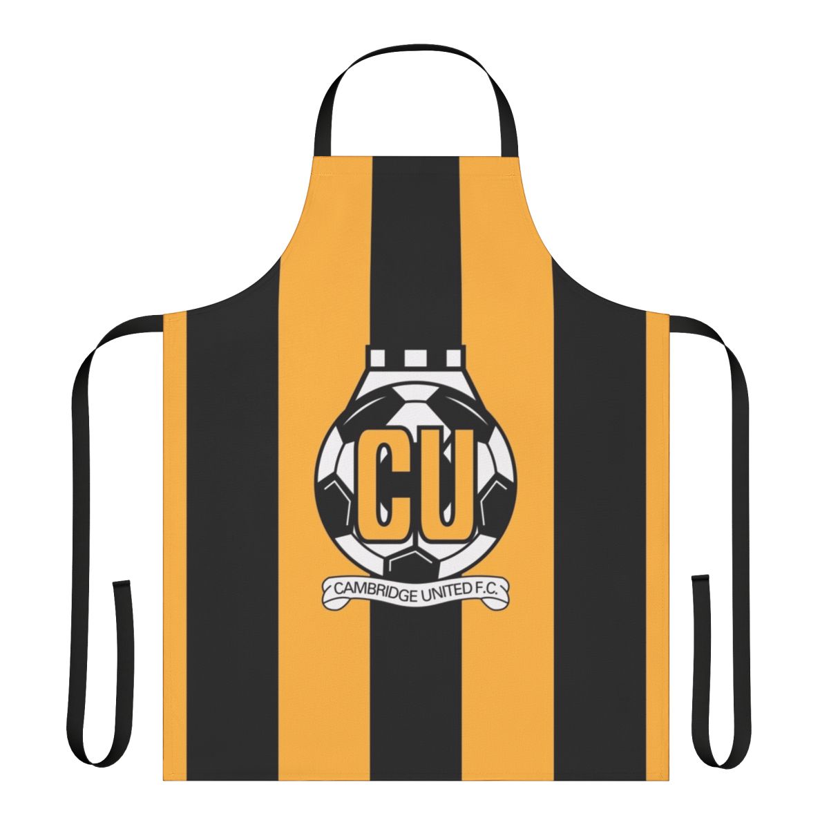 Striped apron with Cambridge United FC inspired logo design