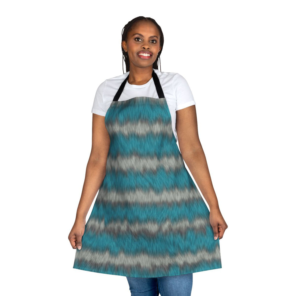 Colorful striped apron featuring a graphic of the Cheshire Cat from Alice in Wonderland