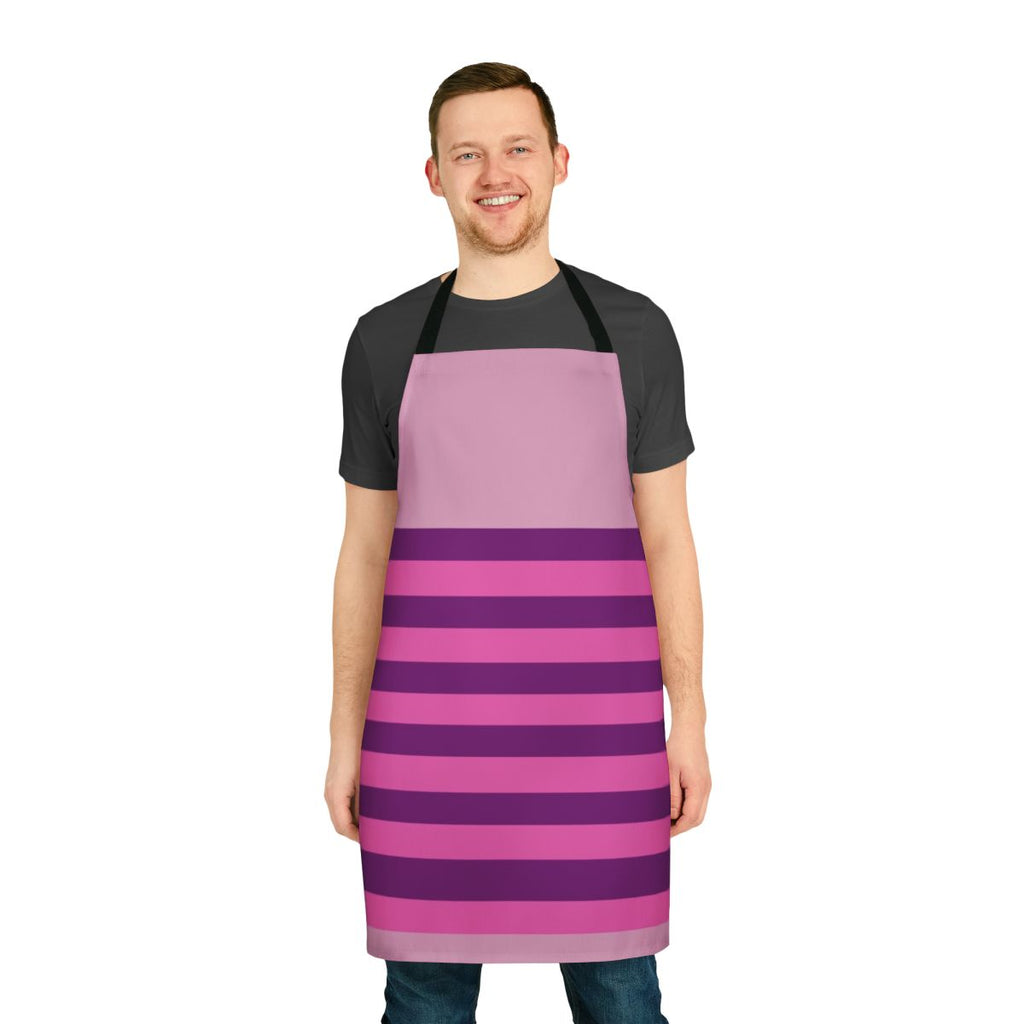 Striped apron with a Cheshire Cat inspired design
