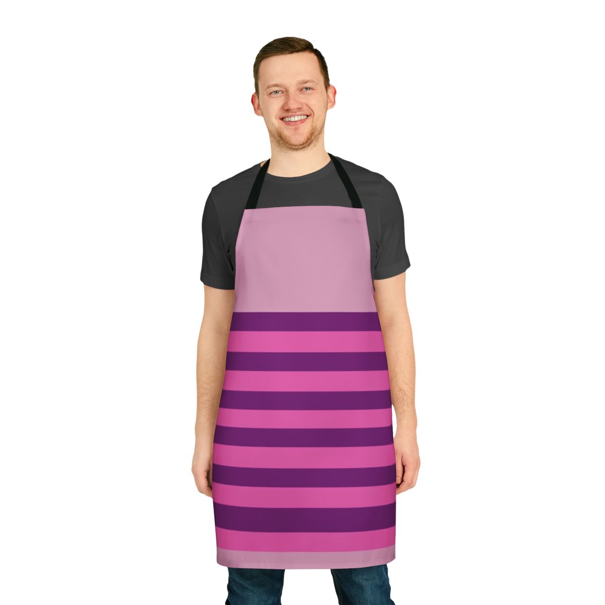 Striped apron with a Cheshire Cat inspired design