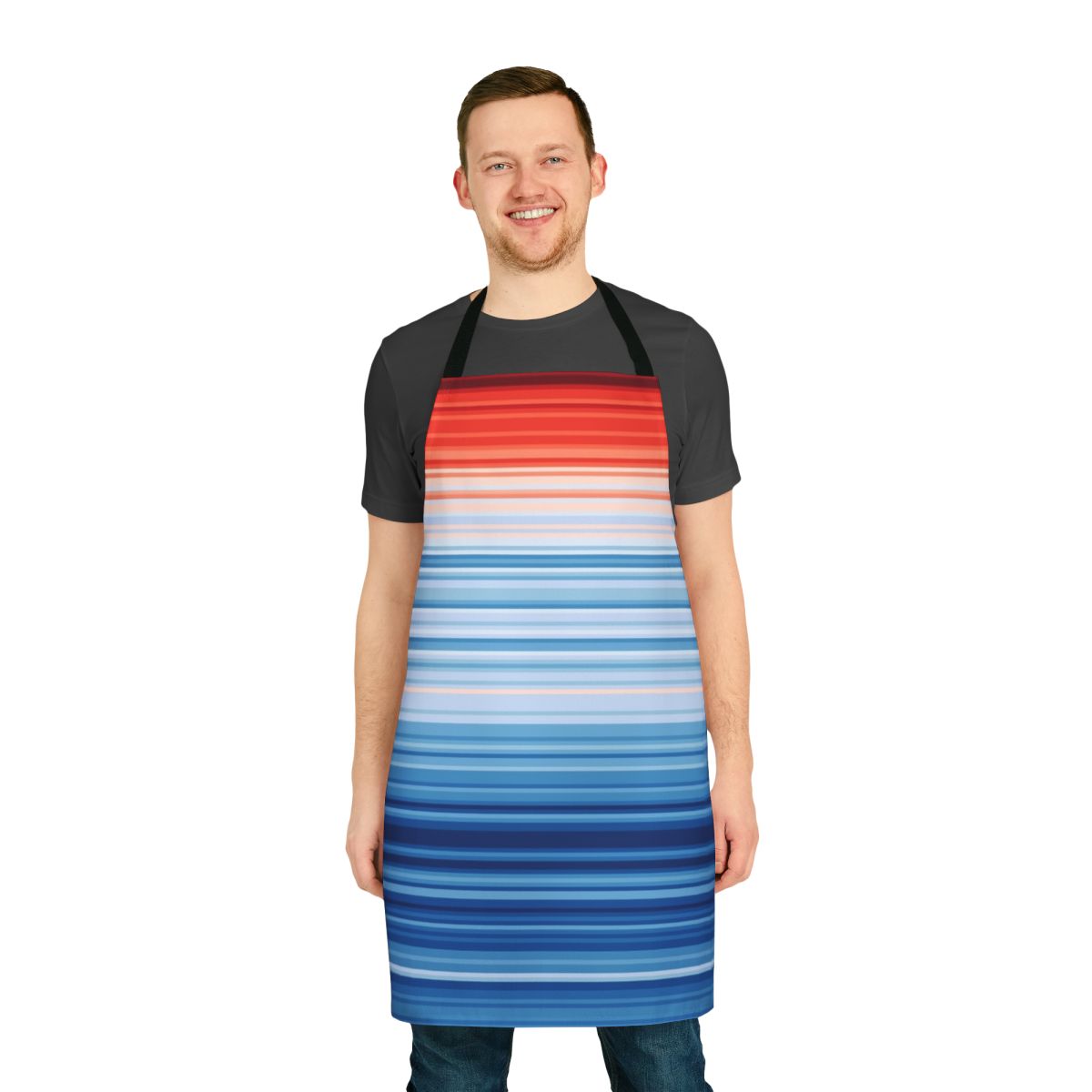 Striped apron featuring climate change temperature data visualization