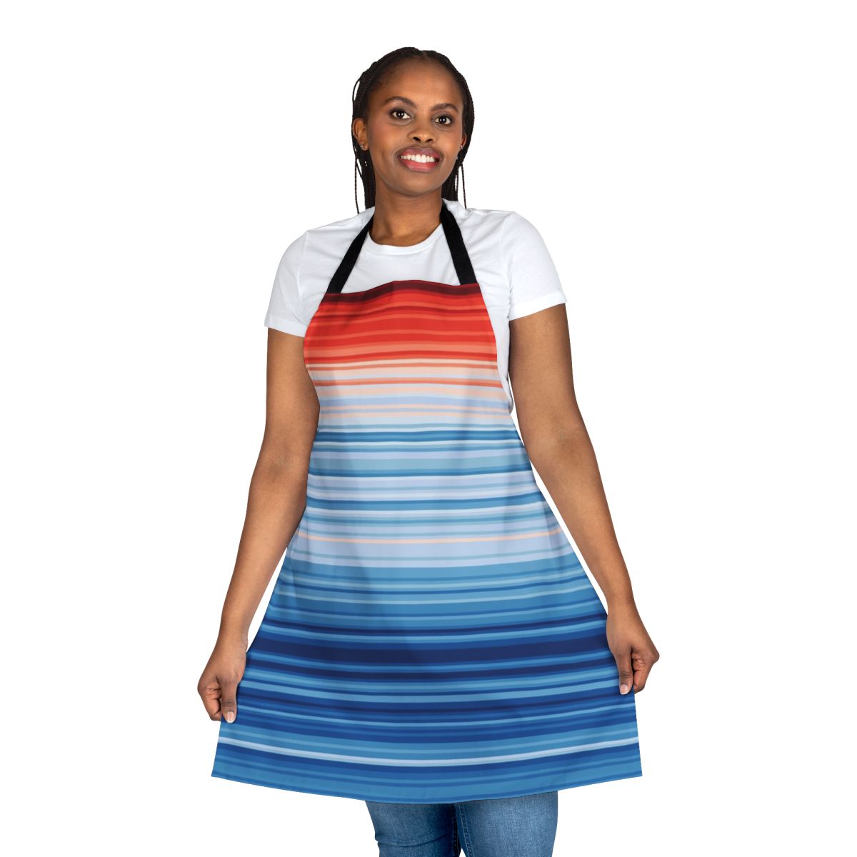 Striped apron featuring climate change temperature data visualization