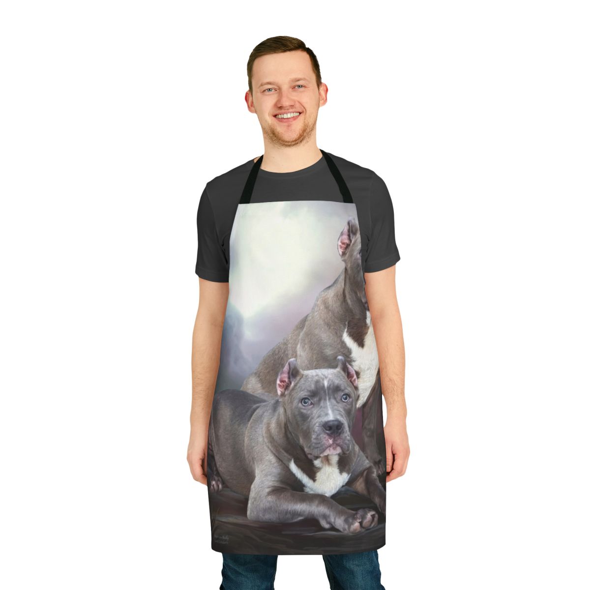Vibrant painting of an American Bully dog on a high-quality apron