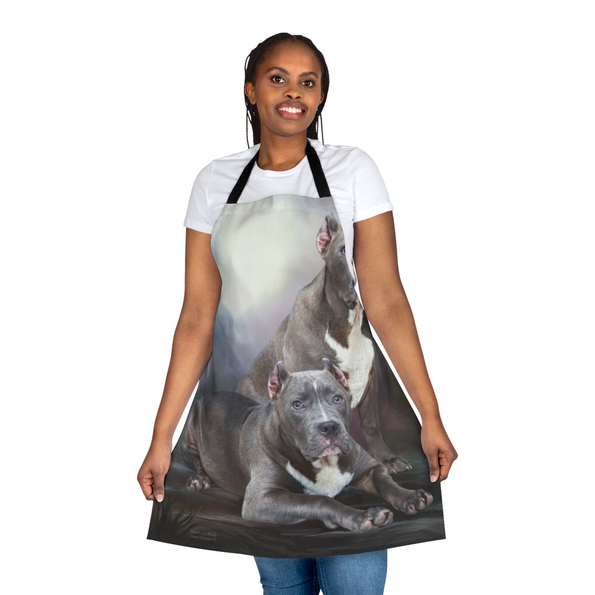 Vibrant painting of an American Bully dog on a high-quality apron