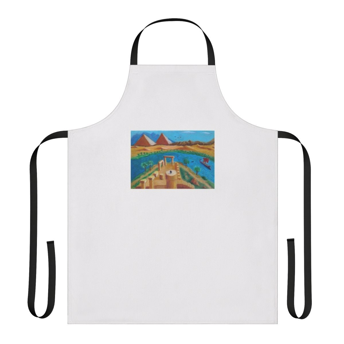 Assassin's Creed inspired apron featuring a beautiful ancient Egyptian landscape with pyramids and ruins.