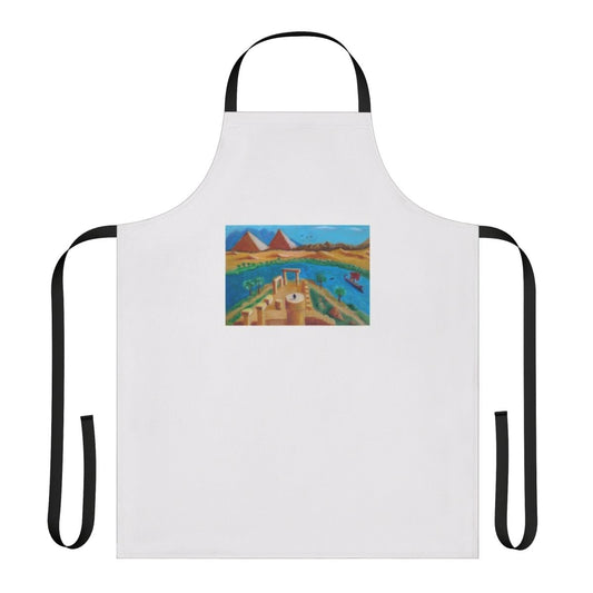 Assassin's Creed inspired apron featuring a beautiful ancient Egyptian landscape with pyramids and ruins.