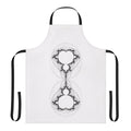 Black and white linear Mandelbrot fractal pattern printed on a high-quality apron
