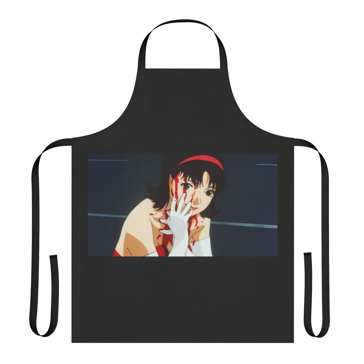 Blue apron with anime and movie-inspired design
