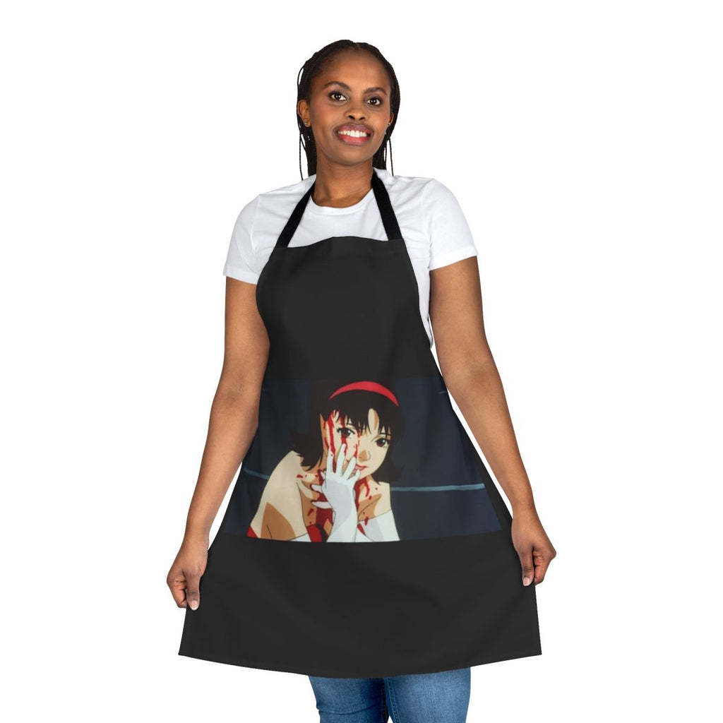 Blue apron with anime and movie-inspired design