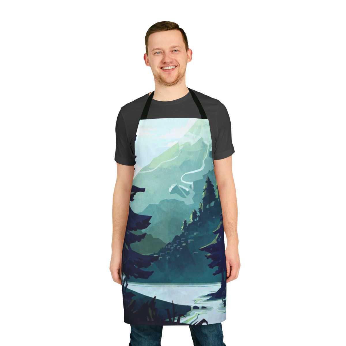 Canadian mountain landscape with a sunset or sunrise, printed on an apron