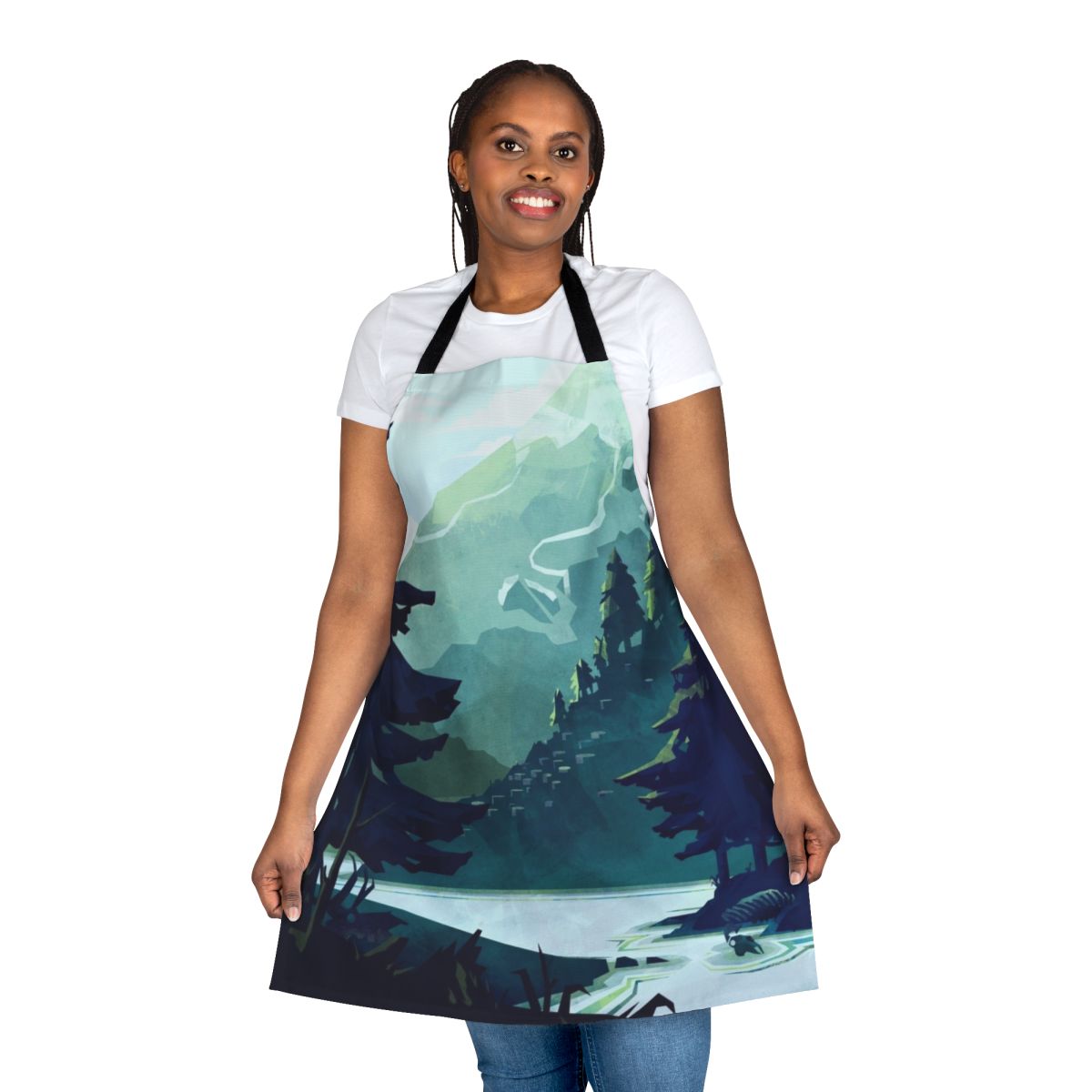 Canadian mountain landscape with a sunset or sunrise, printed on an apron