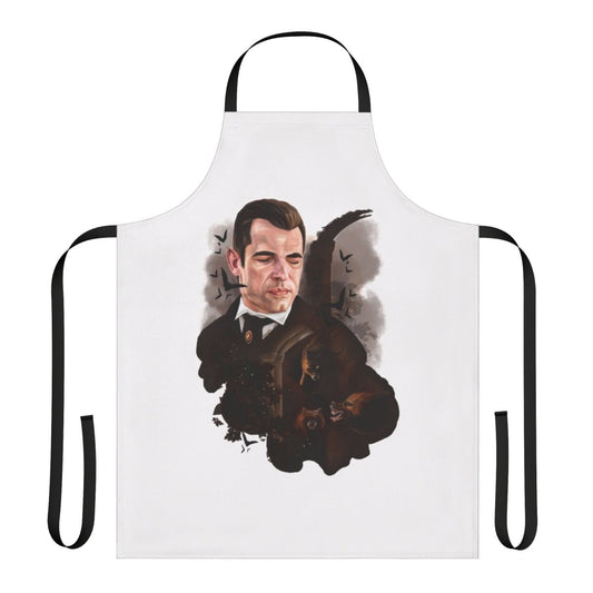 Claes Bang Dracula painting apron featuring a gothic, hand-drawn vampire art design