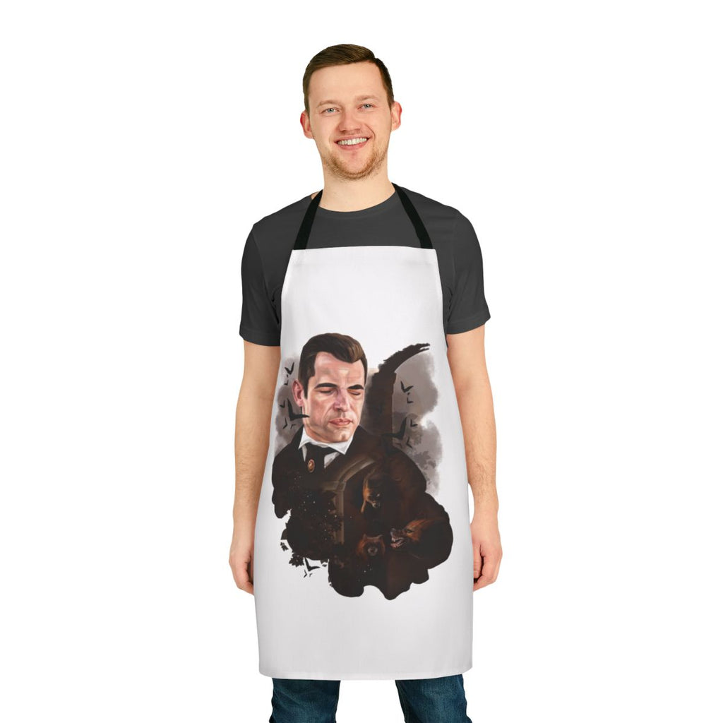 Claes Bang Dracula painting apron featuring a gothic, hand-drawn vampire art design