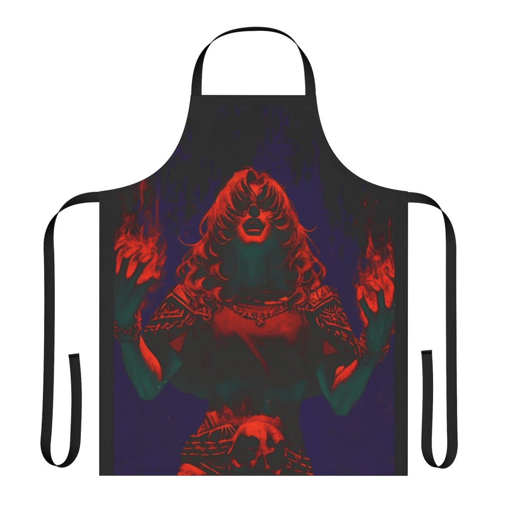 A visually striking apron featuring a fire elemental design, perfect for fans of fantasy art and dark fantasy aesthetics.