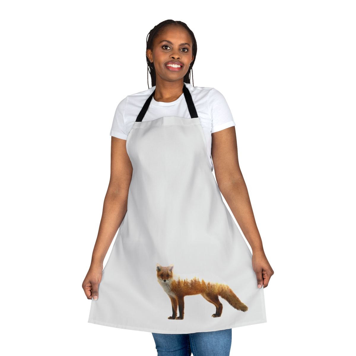 Forest fox with double exposure design printed on high-quality apron