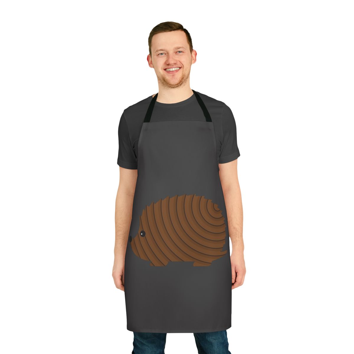 Hedgehog themed apron with a colorful, abstract design