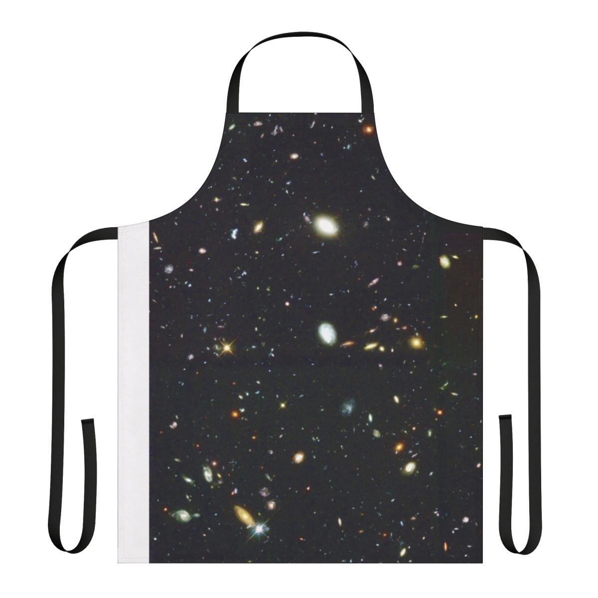 Vibrant apron featuring the iconic Hubble Deep Field image, showcasing the beauty of the universe.