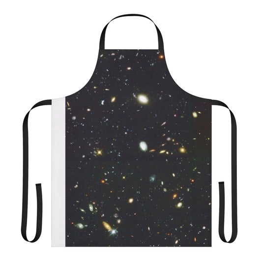 Vibrant apron featuring the iconic Hubble Deep Field image, showcasing the beauty of the universe.