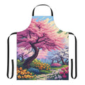 Vibrant pink cherry blossoms on a Japanese-style apron with nature-inspired artwork