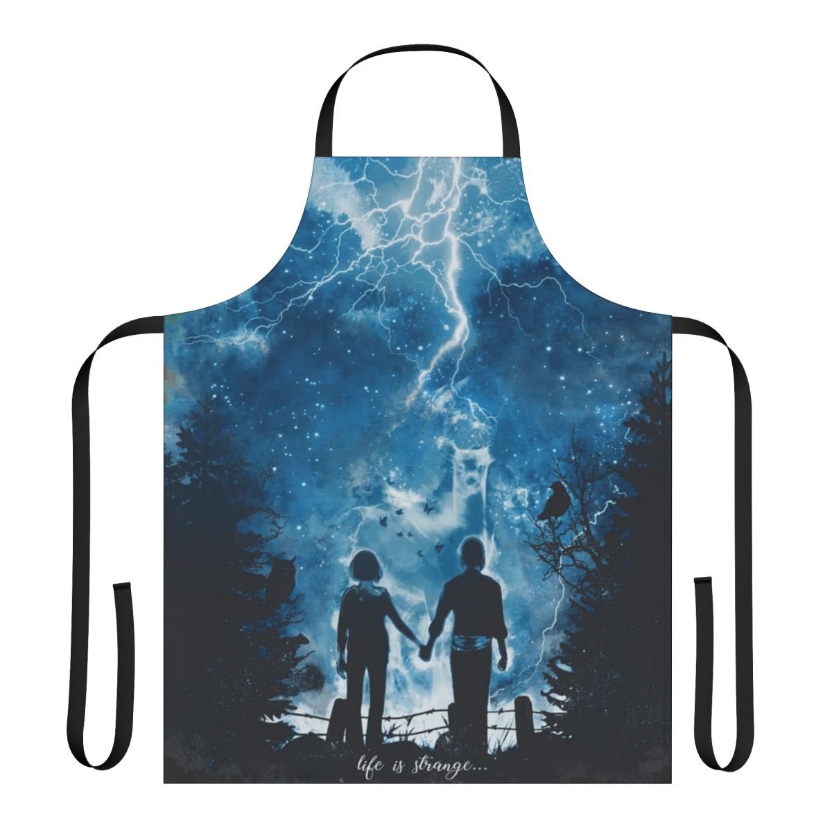 Vibrant apron featuring a stormy sky, deer, and butterfly design inspired by the video game "Life Is Strange"