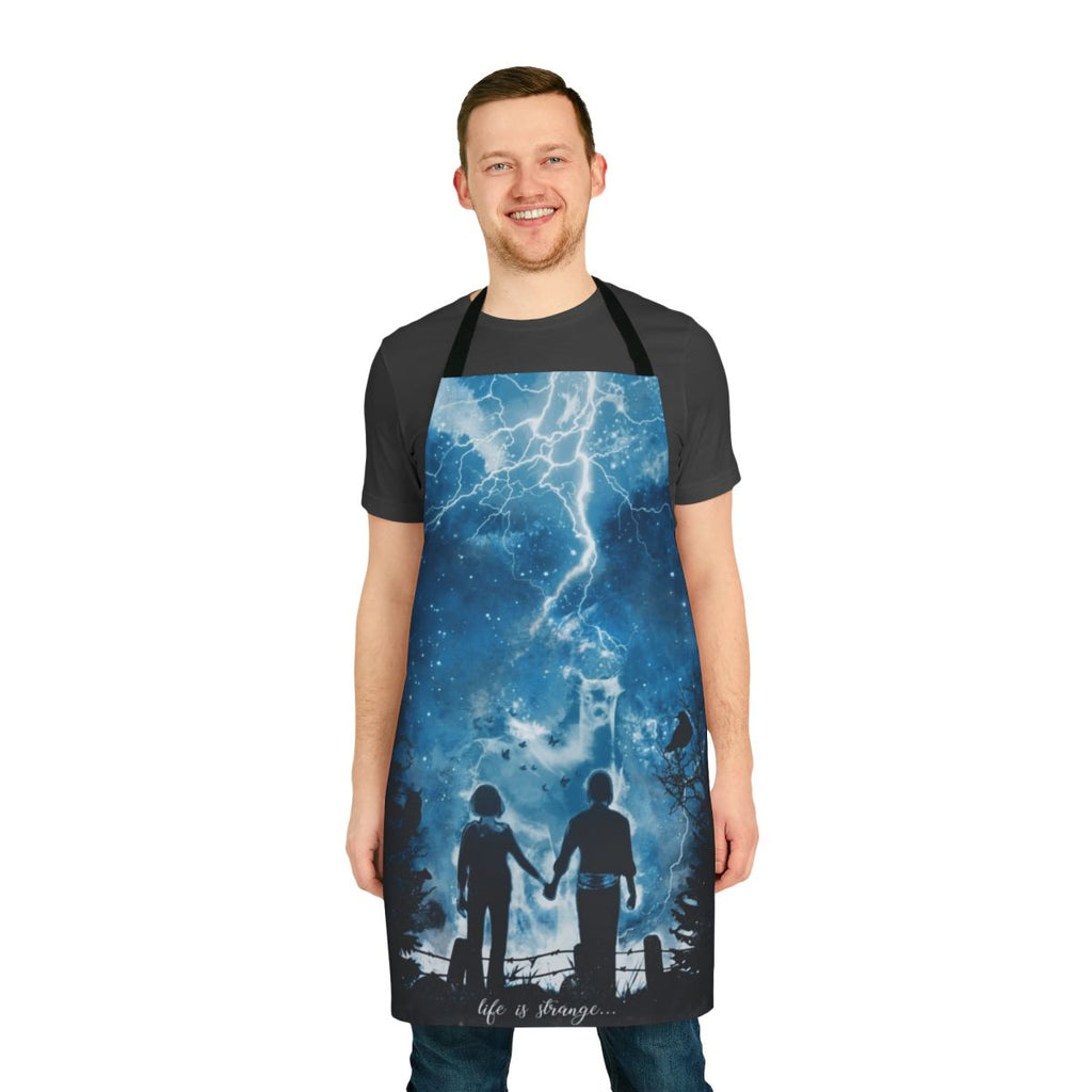 Vibrant apron featuring a stormy sky, deer, and butterfly design inspired by the video game "Life Is Strange"