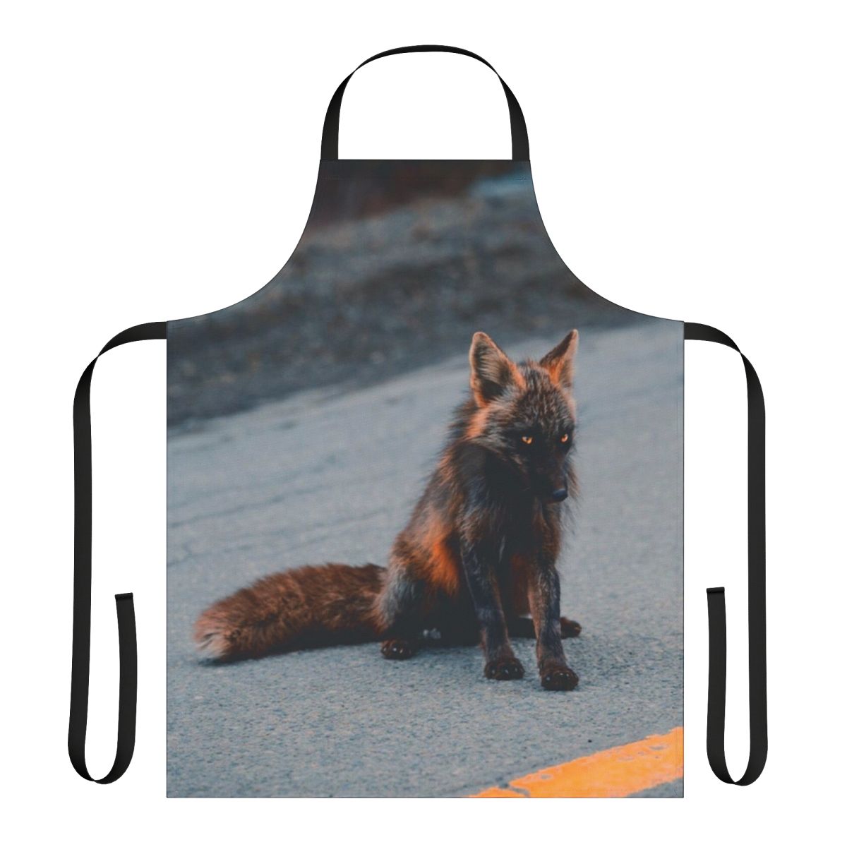 Melanistic fox on an apron, a unique and striking wildlife photography design