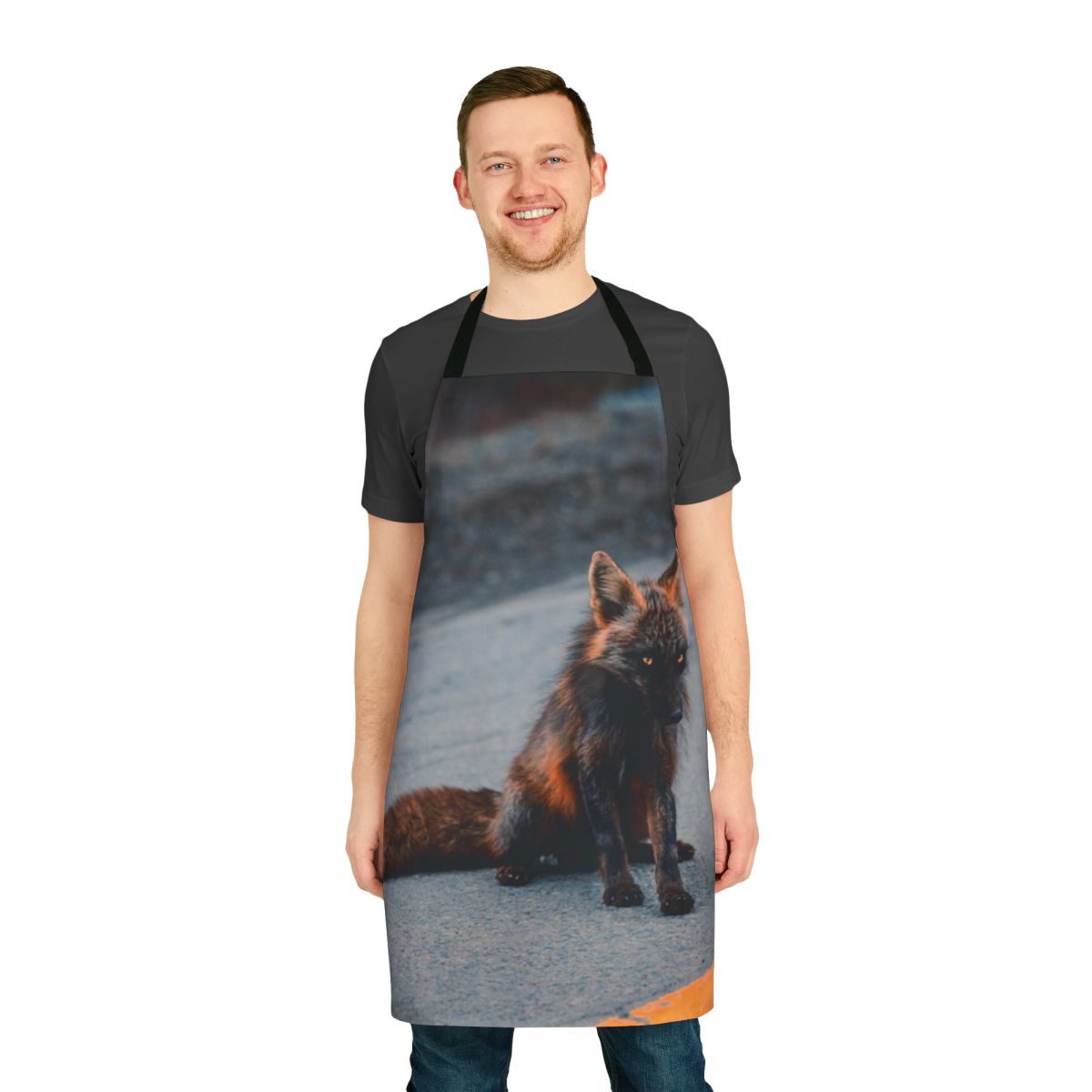 Melanistic fox on an apron, a unique and striking wildlife photography design