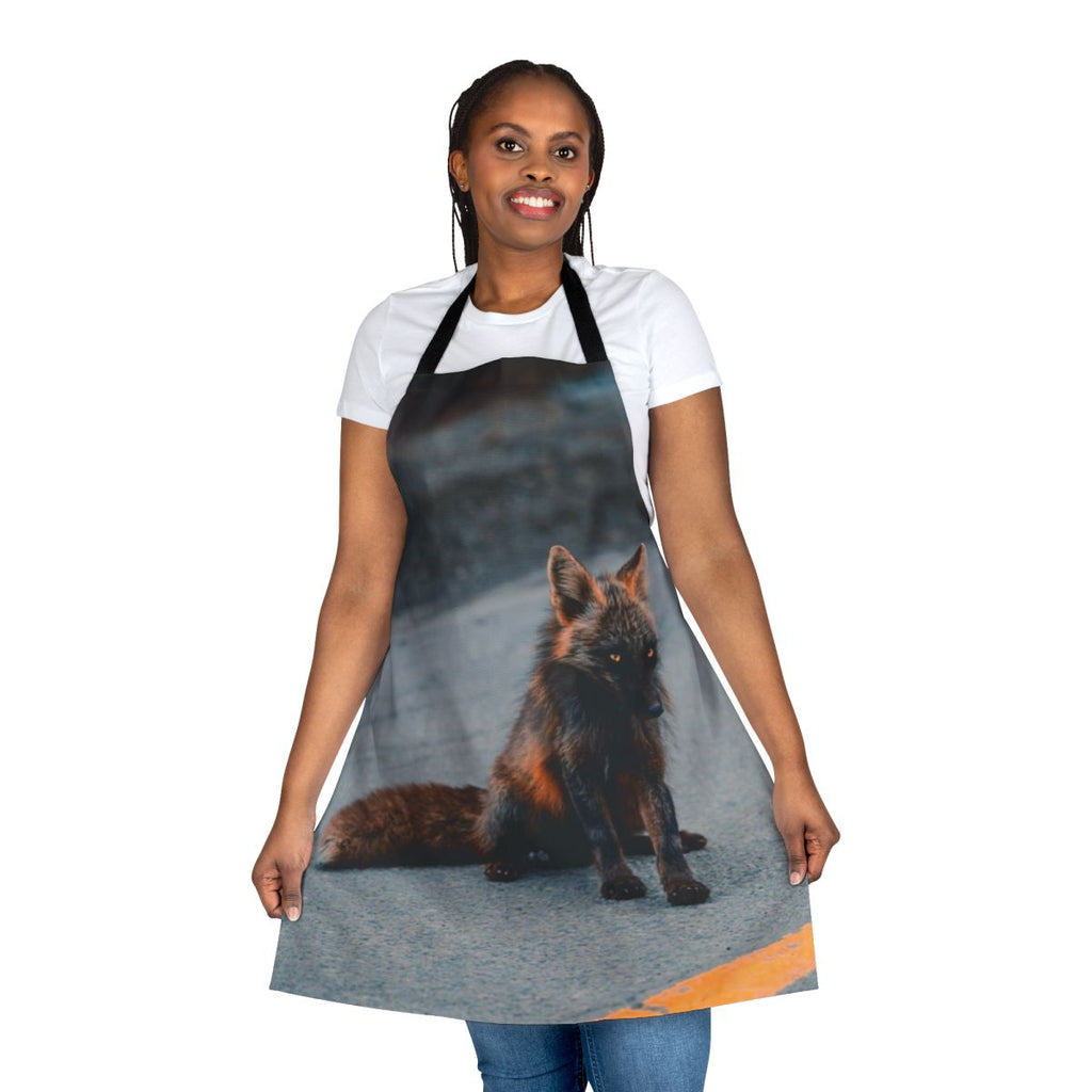 Melanistic fox on an apron, a unique and striking wildlife photography design