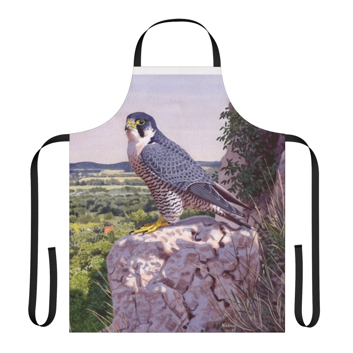 Peregrine falcon themed apron with beautiful watercolor painting of the majestic bird of prey