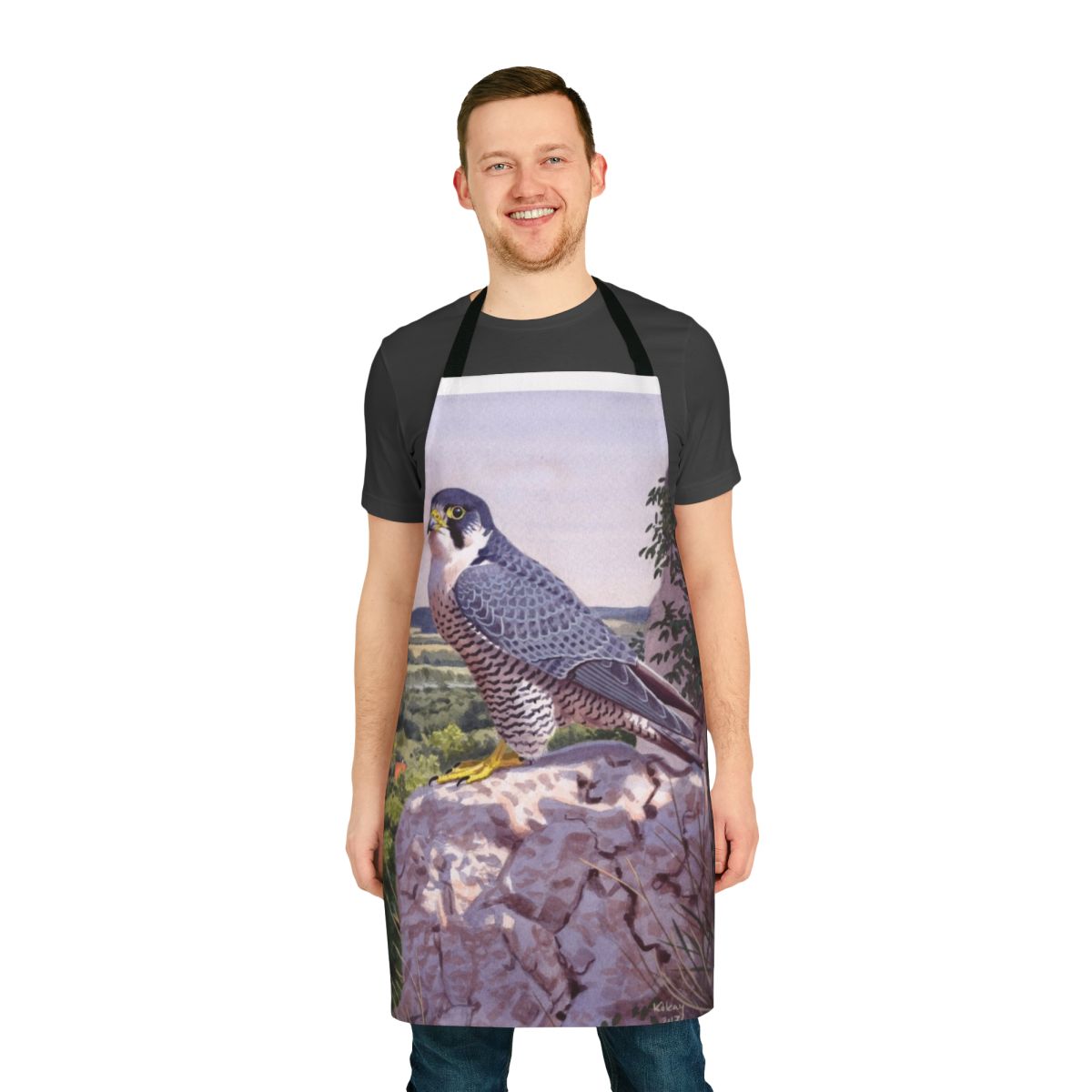 Peregrine falcon themed apron with beautiful watercolor painting of the majestic bird of prey