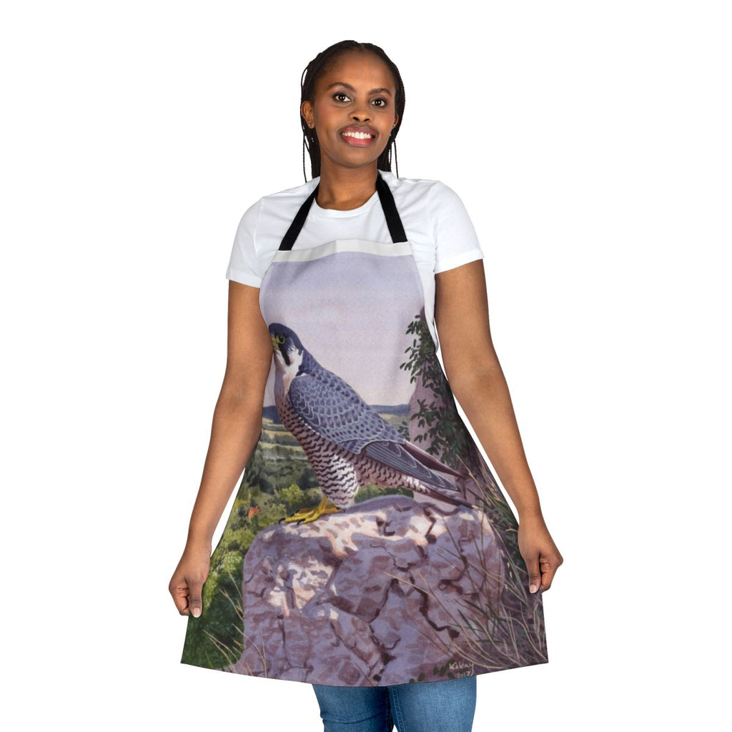 Peregrine falcon themed apron with beautiful watercolor painting of the majestic bird of prey