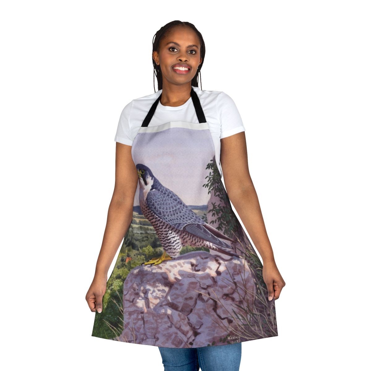 Peregrine falcon themed apron with beautiful watercolor painting of the majestic bird of prey