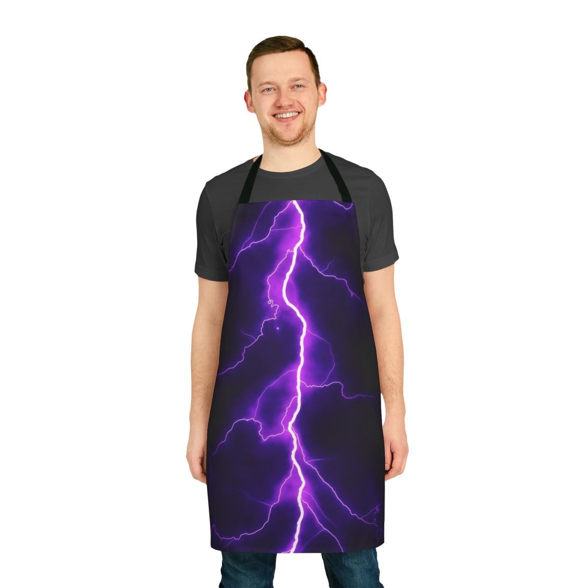 Purple thunder bolt design on a high-quality apron