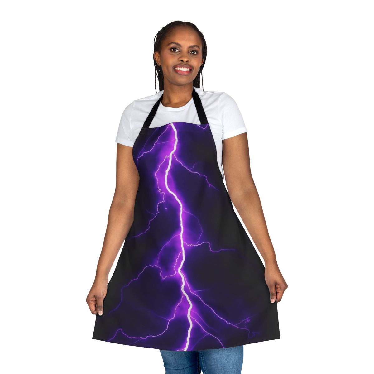 Purple thunder bolt design on a high-quality apron