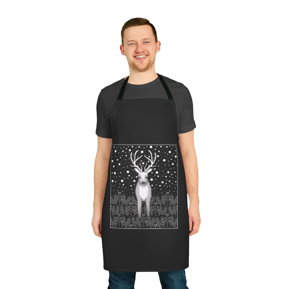 Elegant reindeer apron with a winter wildlife design