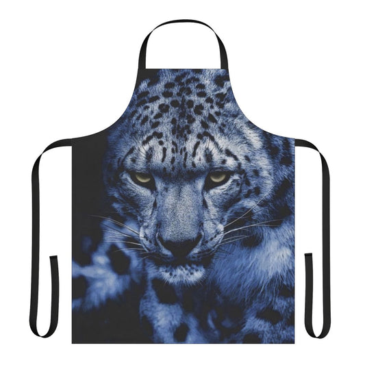 Snow leopard print apron featuring powerful big cat design