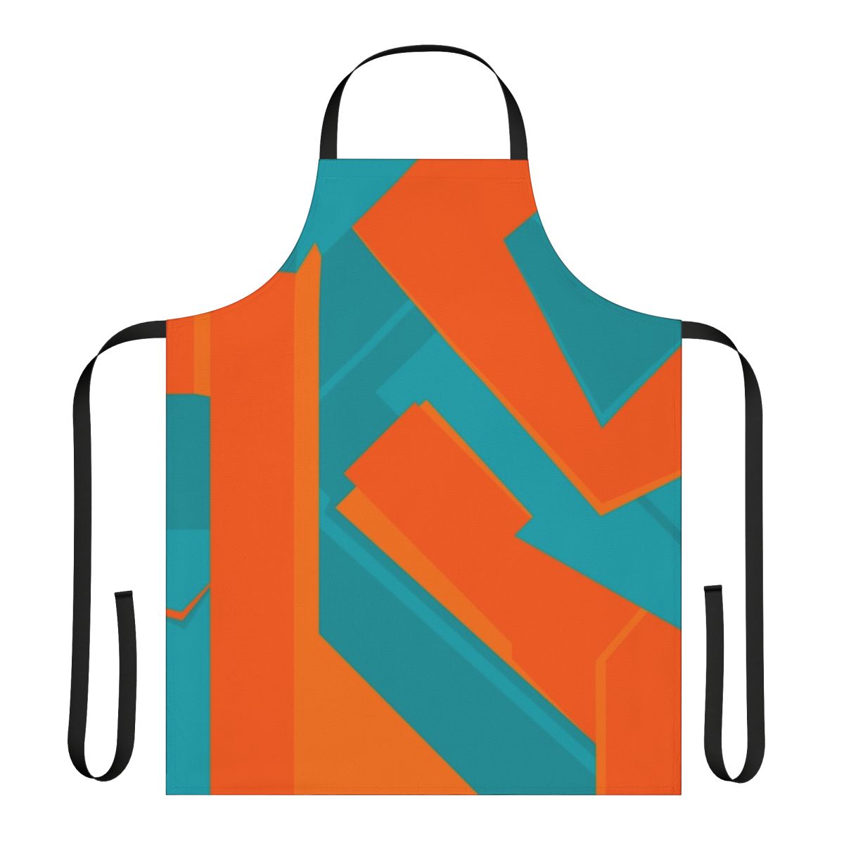 Teal and orange geometric abstract art design on an apron