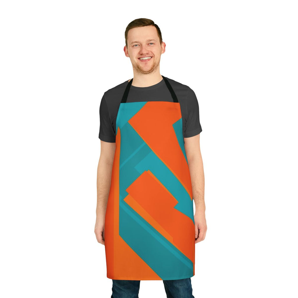Teal and orange geometric abstract art design on an apron
