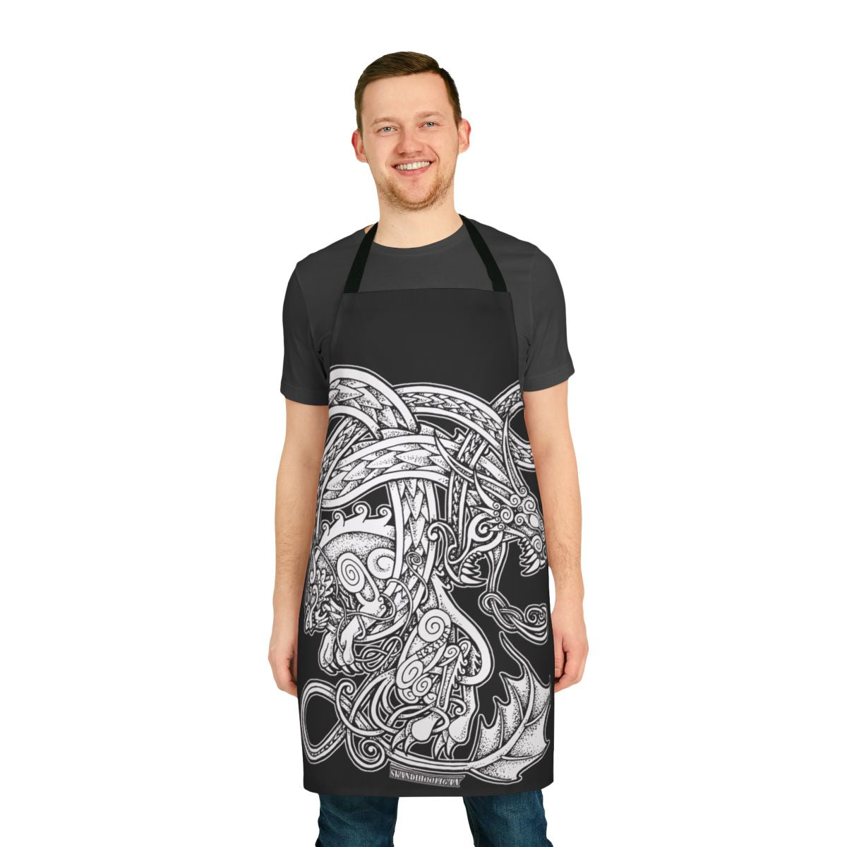 Apron featuring intricate Fenrir and Jormungandr designs in a Norse-inspired style