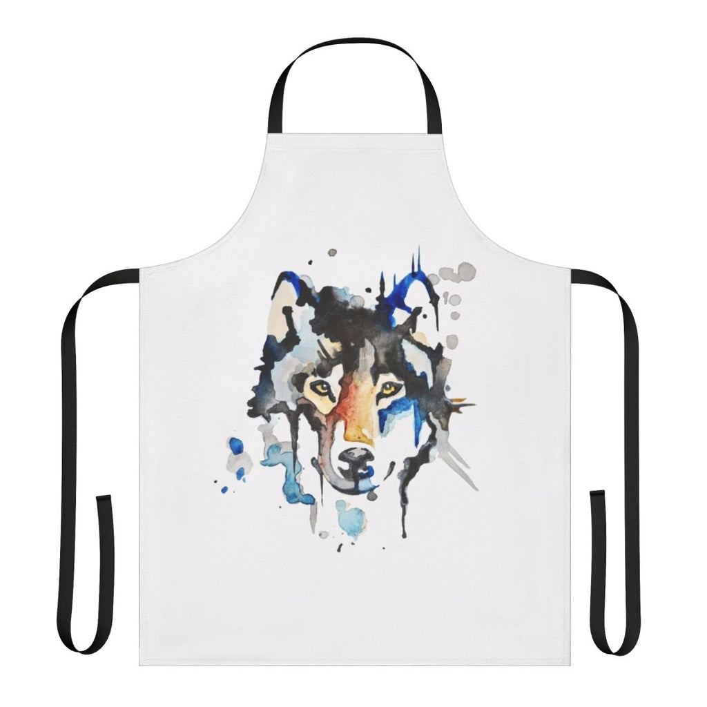Watercolor wolf illustration printed on a high-quality cotton apron