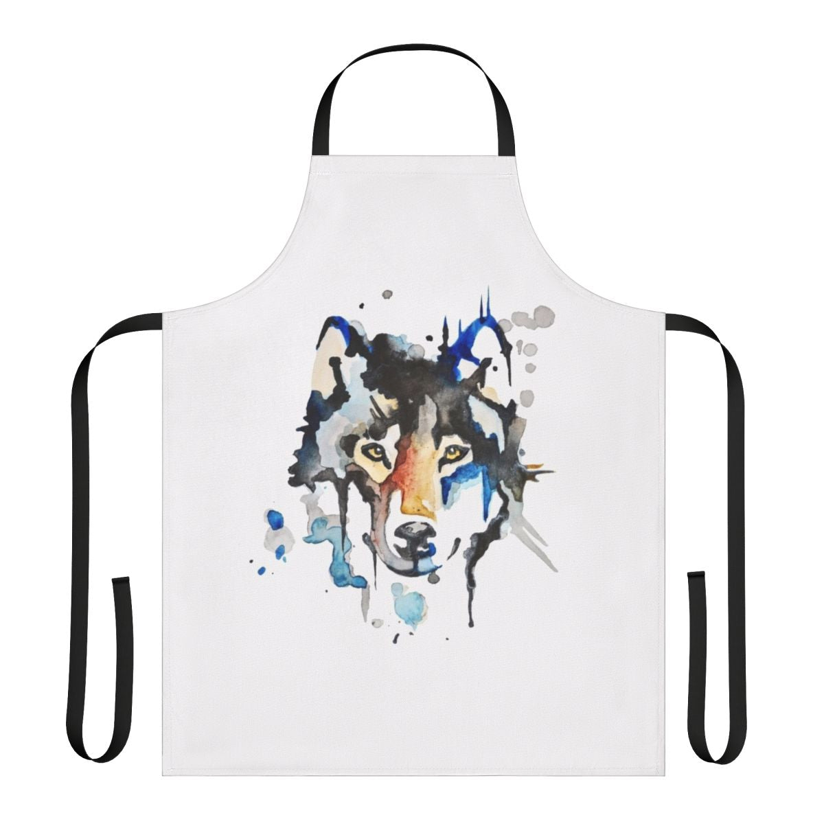 Watercolor wolf illustration printed on a high-quality cotton apron