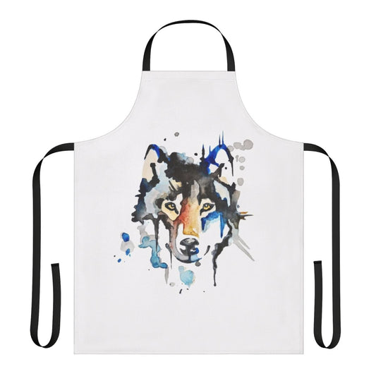 Watercolor wolf illustration printed on a high-quality cotton apron