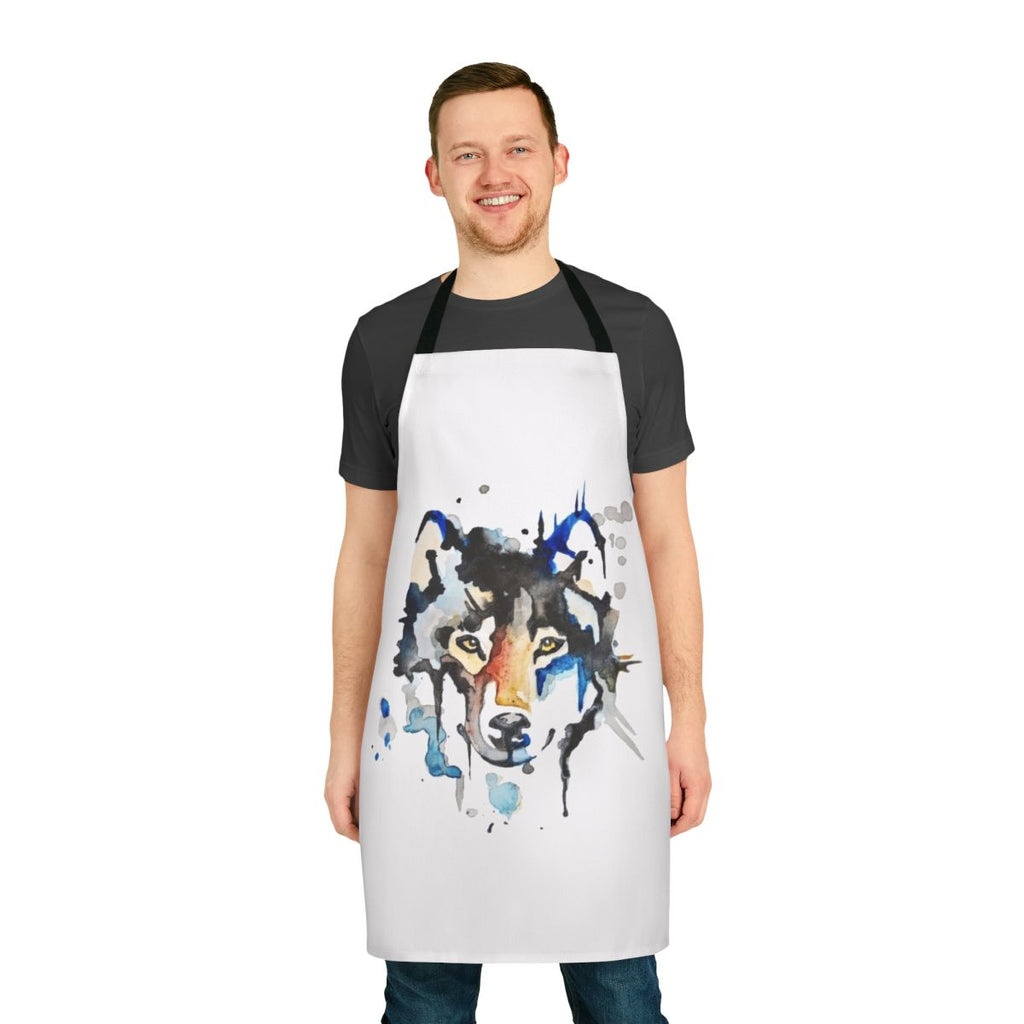 Watercolor wolf illustration printed on a high-quality cotton apron