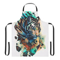 An elegant white tiger print apron with a regal and majestic design.