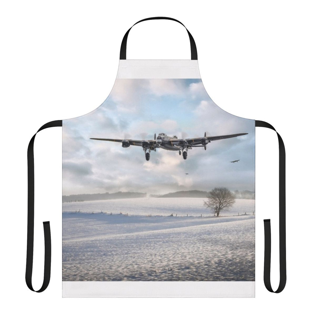 Apron featuring a winter scene with an Avro Lancaster bomber in the snow