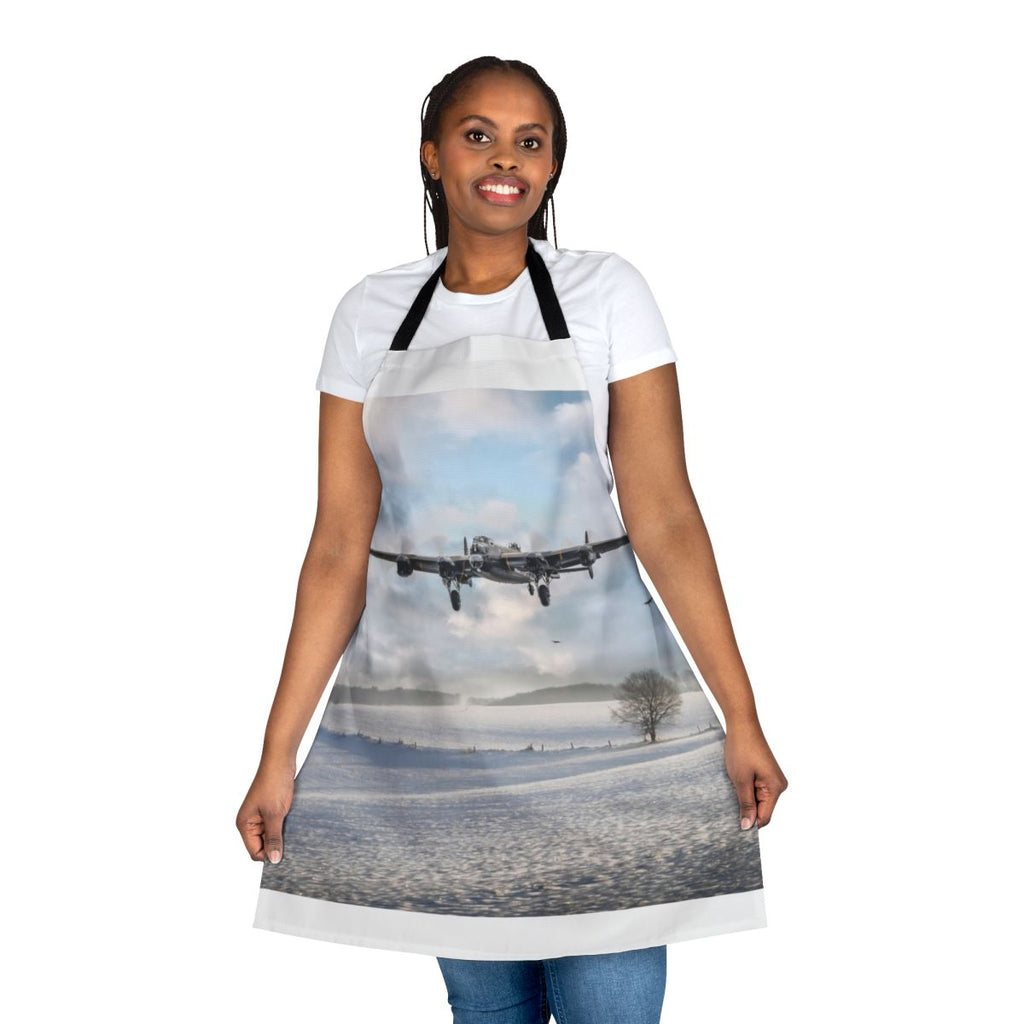 Apron featuring a winter scene with an Avro Lancaster bomber in the snow