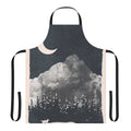 Artwork of a wolf in a snowy, mountainous landscape printed on a high-quality apron