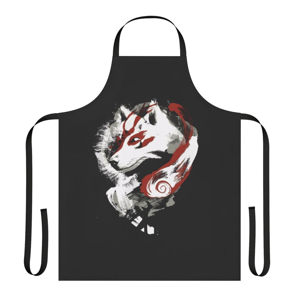 Beautifully designed apron featuring a wolf motif, inspired by the Okami video game series