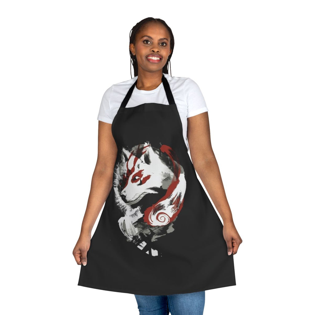 Beautifully designed apron featuring a wolf motif, inspired by the Okami video game series