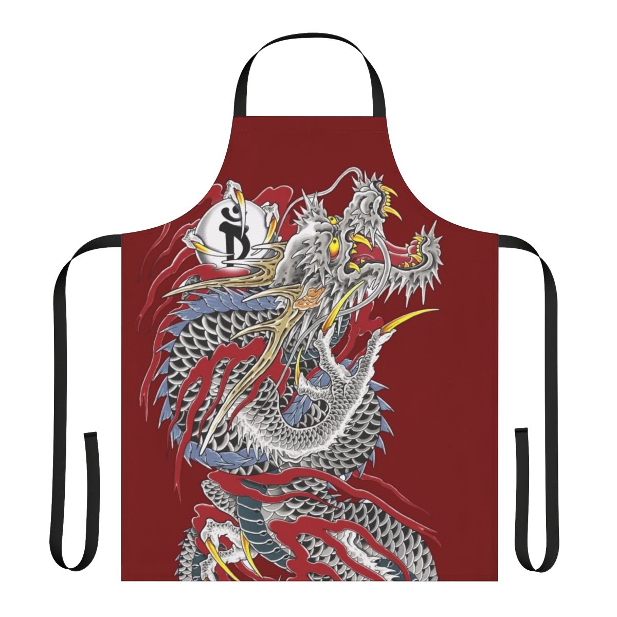 Yakuza-style tattoo design printed on a high-quality apron for the kitchen